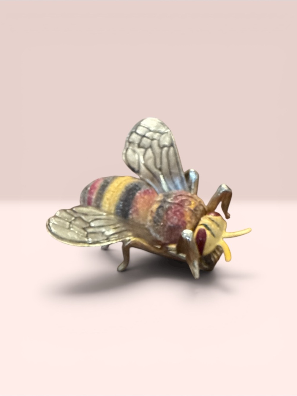 Vintage Enamel Bumblebee Brooch Gold Tone Red Yellow Striped Bug Pin